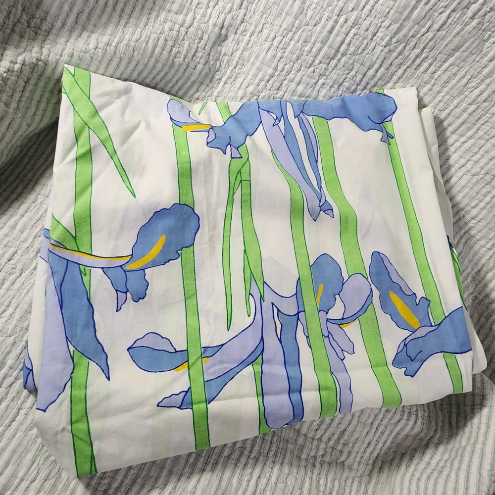 VTG Martex Single Flat Sheet Blue Iris Floral Percale Cotton Blend 66x104